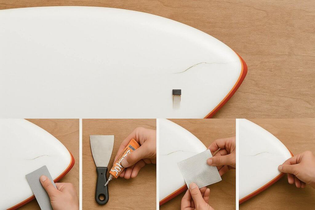 A damaged board with a repair kit included